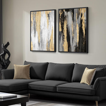 Large Framed Black and White Abstract Wall Art, Set of 2 Piece Minimalist Canvas Prints Paintings Artwork for Walls