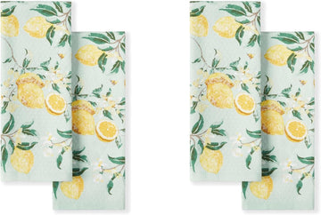 Dual Purpose Kitchen Towel 4-Pack Set, Lemon Whimsy, 16"x28"