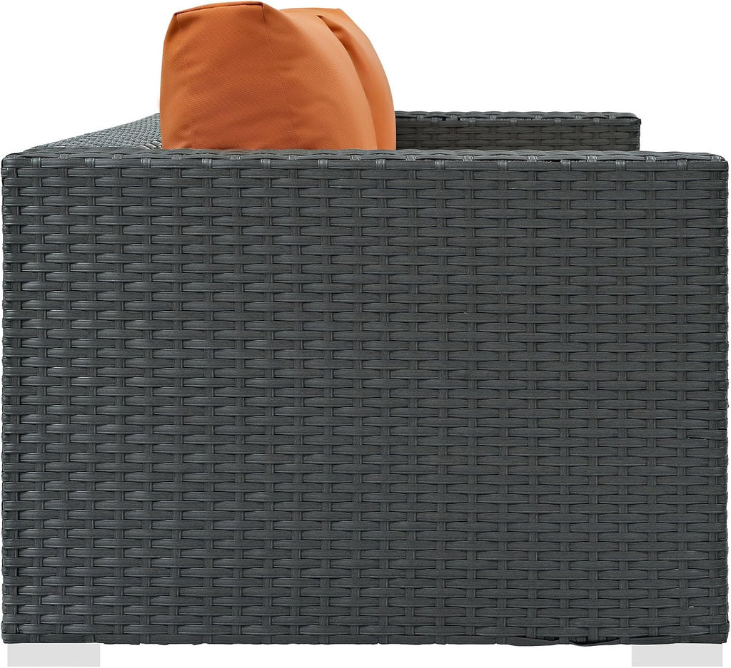 Sojourn Wicker Rattan Outdoor Patio Sunbrella Fabric Loveseat in Canvas Tuscan