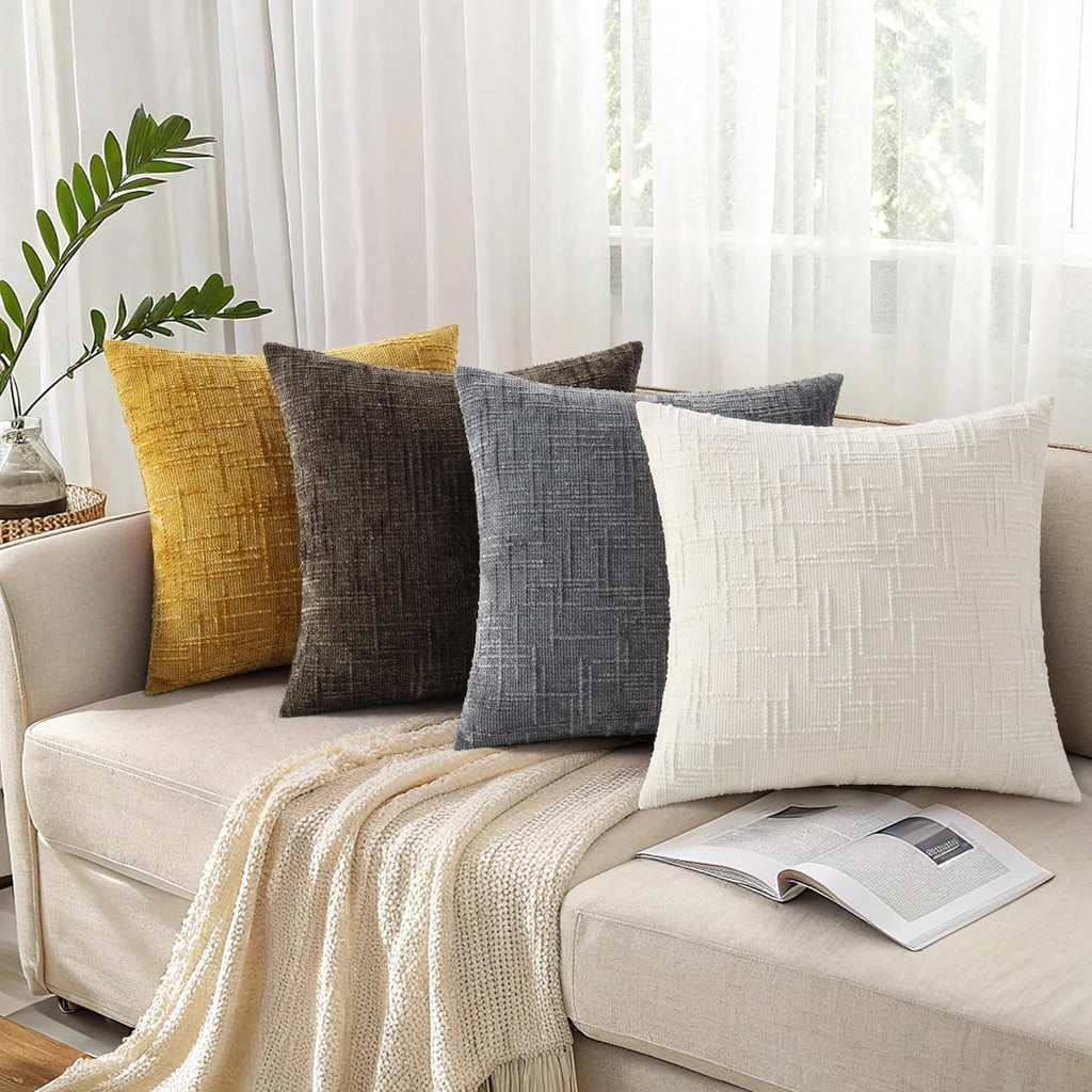 Summer Cream White Chenille Throw Pillow Covers 18x18 Set of 2 Textured Cozy Slubby Couch Pillow Covers Modern