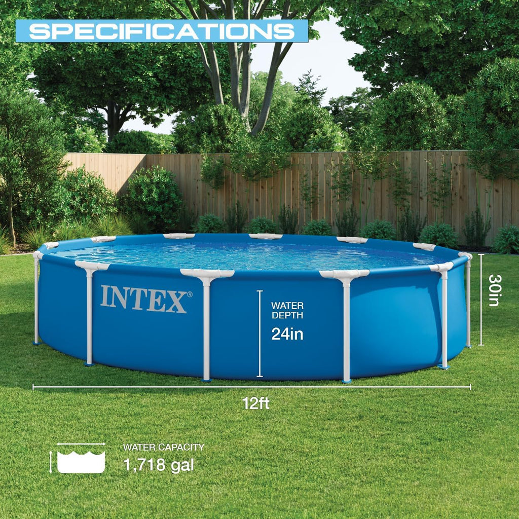 28210EP Metal Frame 12 ft x 30 in Above Ground Pool, Round Swimming Pool with Steel Frame, Pump Not Included