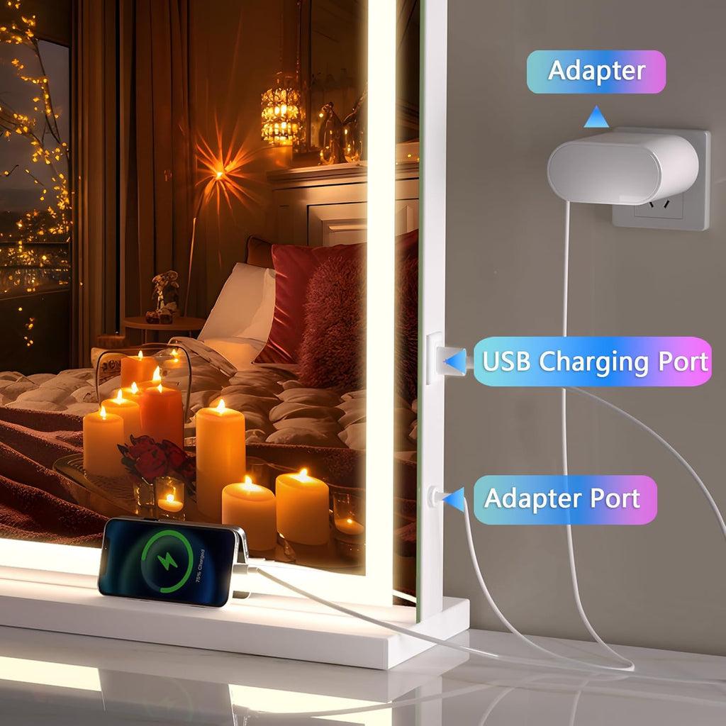Vanity Mirror with Lights, 28" x 20" LED Makeup Mirror, Lighted Makeup Mirror with Dimmable 3 Modes, Touch Screen