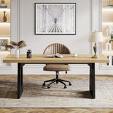 70.86-Inch Executive Desk, Large Computer Office Desk with Double Wood Pedestal