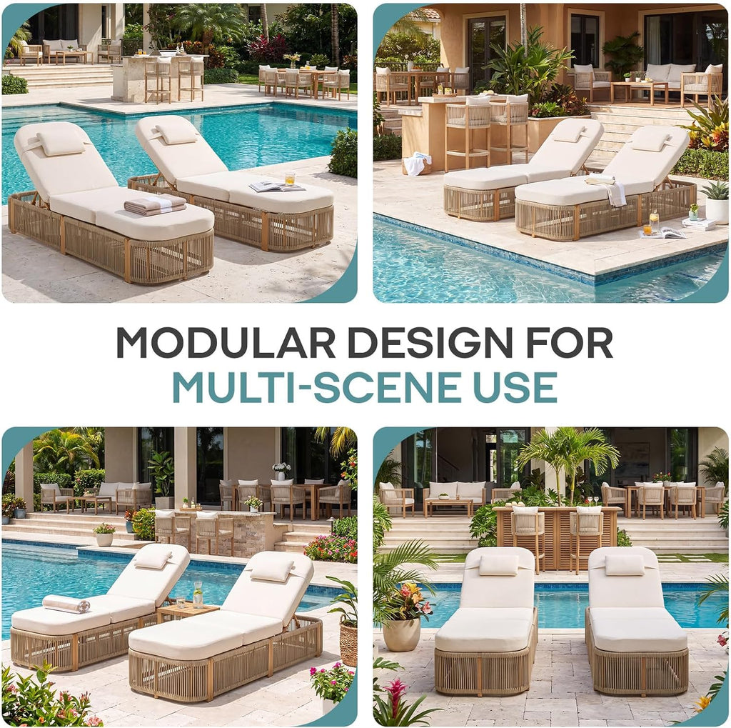 Outdoor Chaise Lounge Chairs, 5-Position Adjustable Patio Reclining Lounge Chairs with Cushion, All-Weather Rope