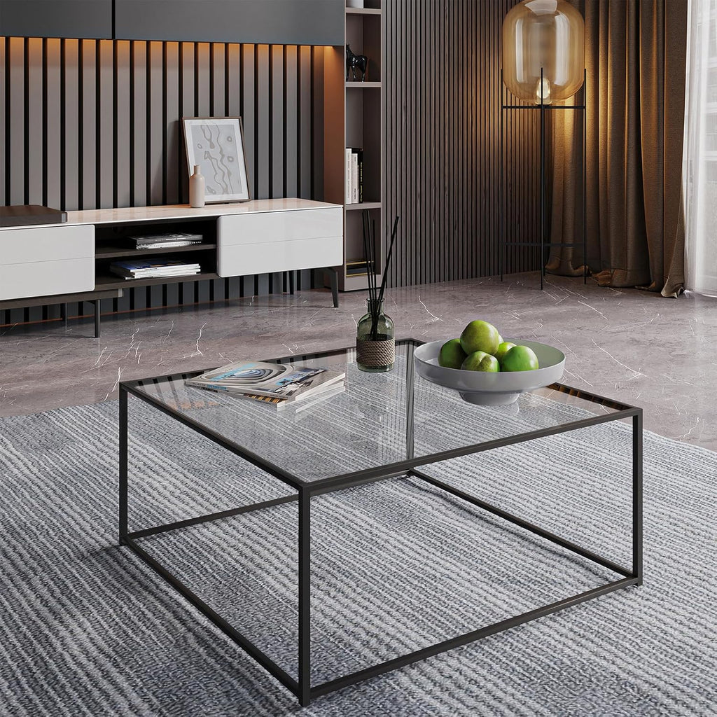 Glass Coffee Table Modern Center Table,Minimalist Coffee Table Sofa Side Tea Table,Tempered Glass-top with Sturdy