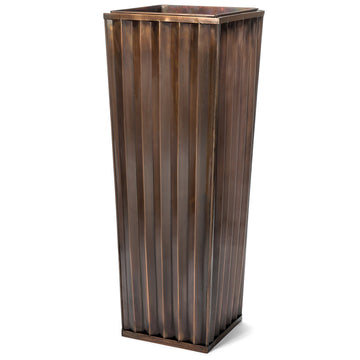 36 in Tall Ribbed Planter, Antique Copper Finish, Lift Out Insert