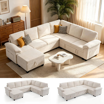 108" Modular Sectional Sleeper Sofa with Storage, L Shaped Pull Out Couch