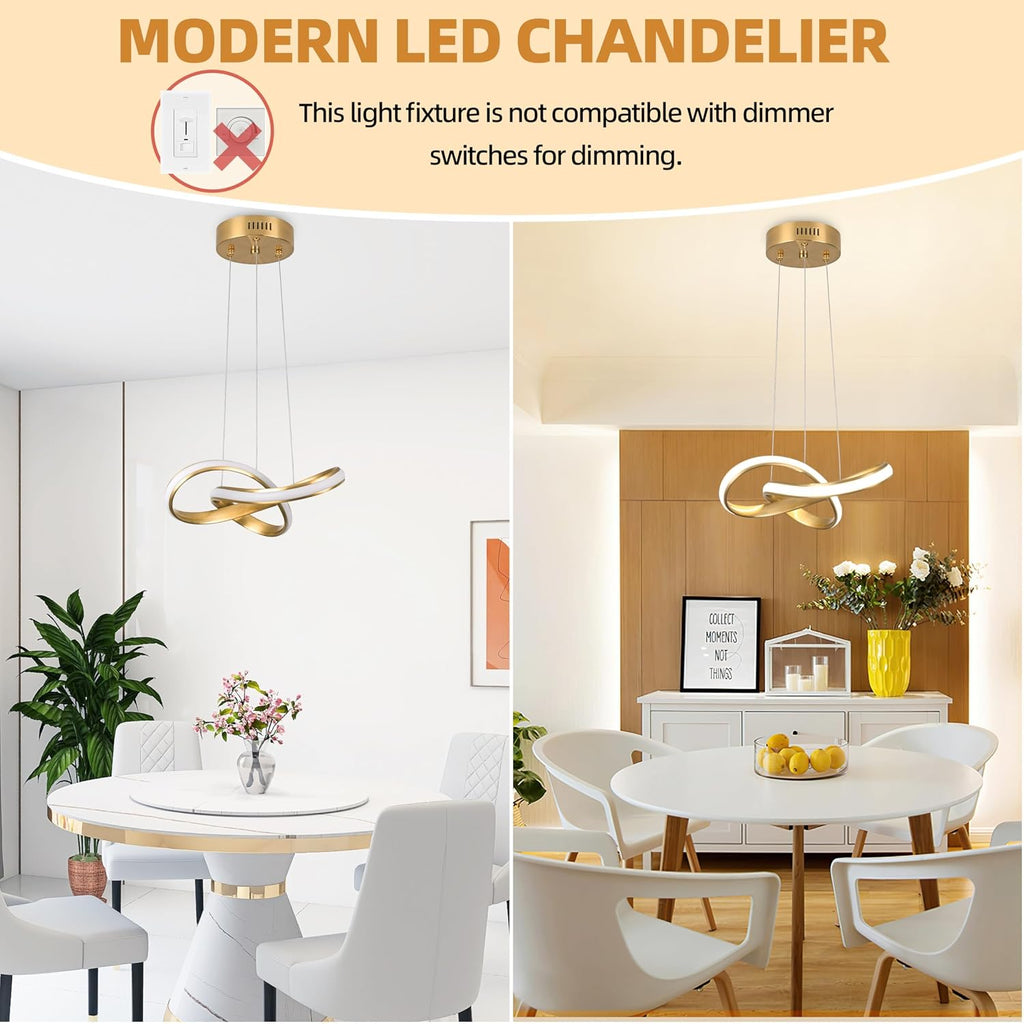 Modern LED Chandelier Contemporary Pendant Lighting Ring Light Fixture Gold with 4500K and 59in Height Adjustable