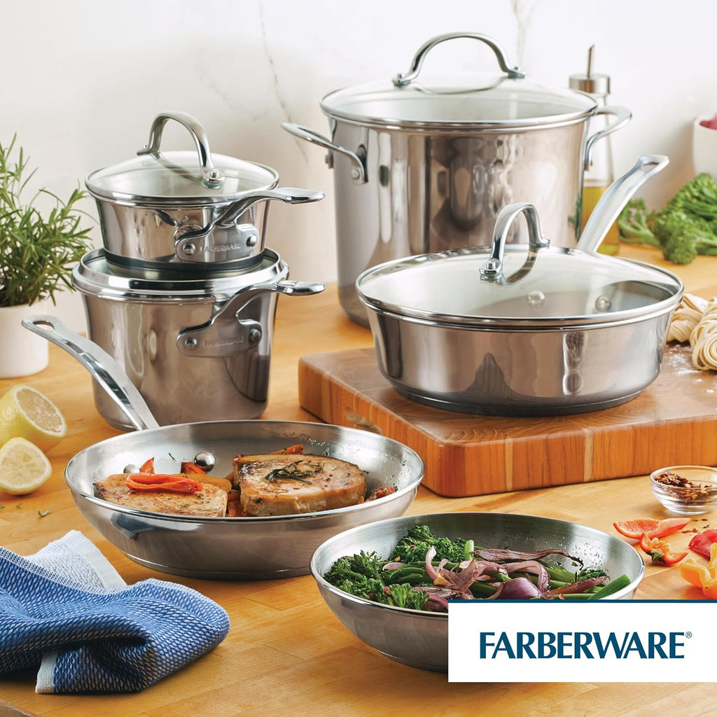 Millennium Stainless Steel Pots and Pans Set, 10-Piece Induction Cookware Set, Silver