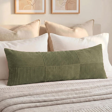 Set of 1 Olive Green Boho Long Lumbar Body Decorative Throw Pillow Cover 21x54 Inch for Bed Couch Bedroom Bench, Soft