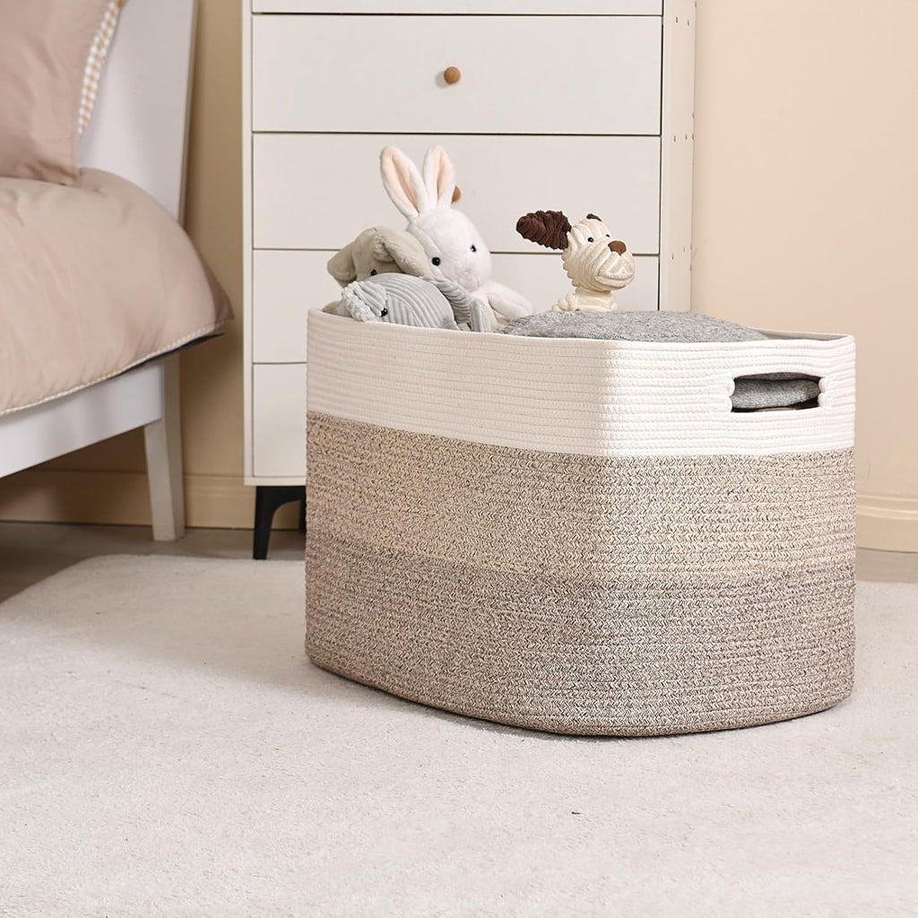 Extra Large Blanket Basket Gradient Brown 25x16x16 | Extra Large Rectangular Storage Basket for Toys, Clothes, Shoes
