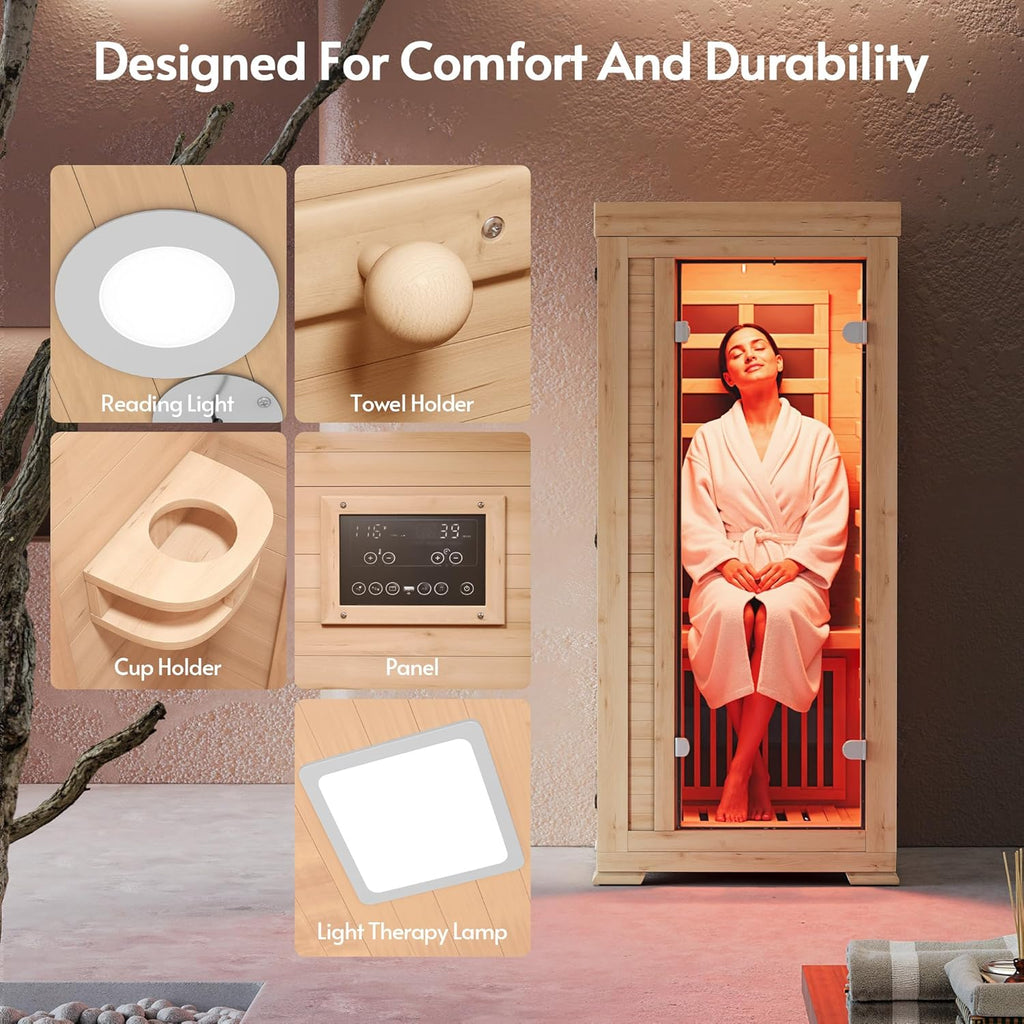 Infrared Wood Sauna 5.4Ft 1 Person