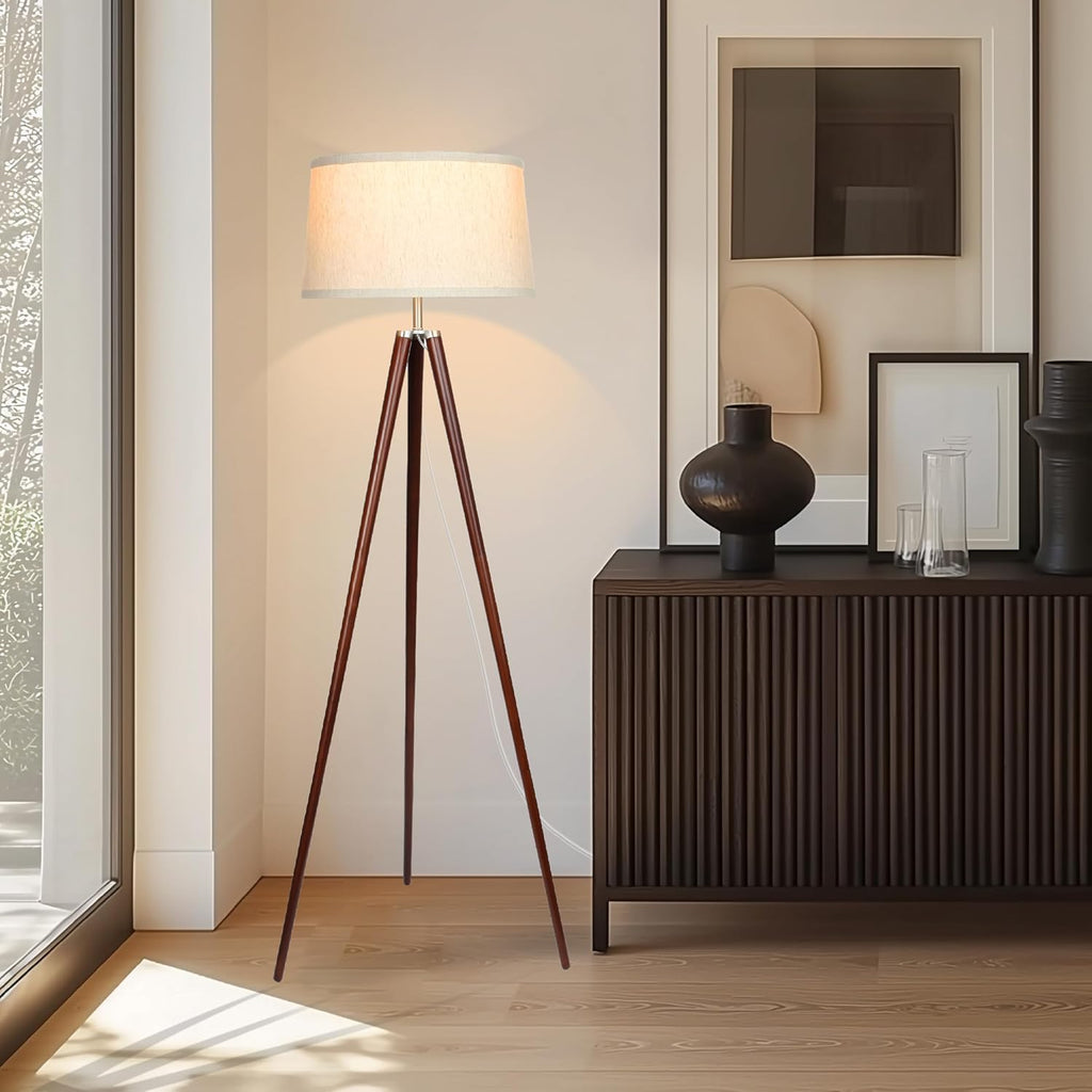 Emma LED Floor Lamp, Tall Lamp with Wood Legs, Mid-Century Modern Standing Lamp Reading, Tripod Lamps & Offices