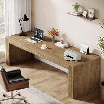 79-Inch Extra Long Desk, Two Person Double Desk, Wooden Long Computer Desk Writing Table, Natural Oak