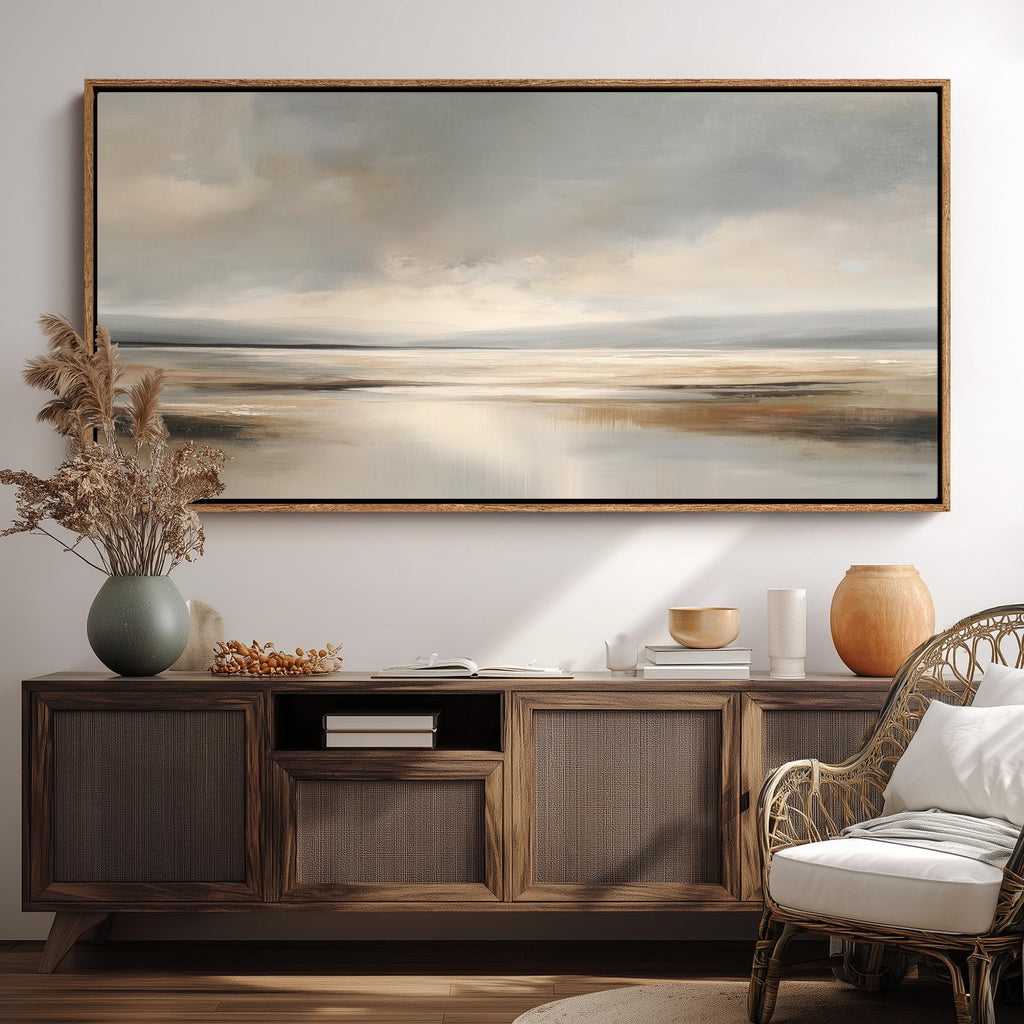Extra Large Framed Wall Art Canvas Print - Minimalist Neutral Landscape - Contemporary Artwork Bedroom Office