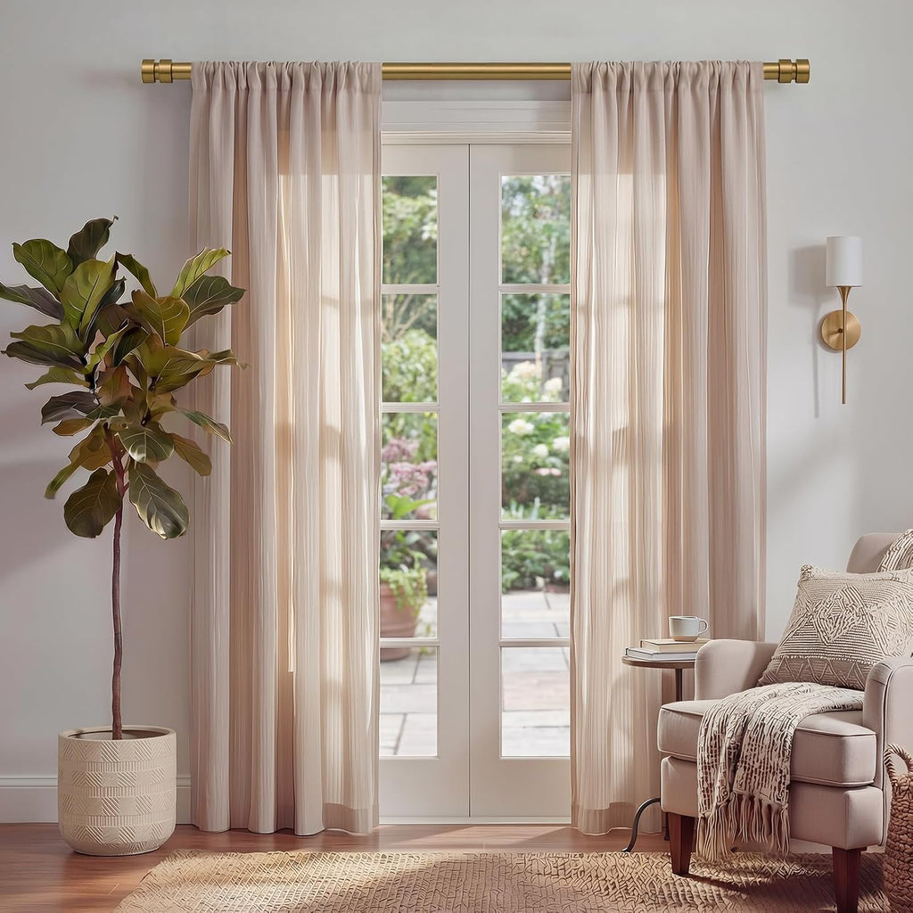 Warm Gold Curtain Rods with Solid Metal Finials Heavy Duty 1 Inch Brass Curtain Rod