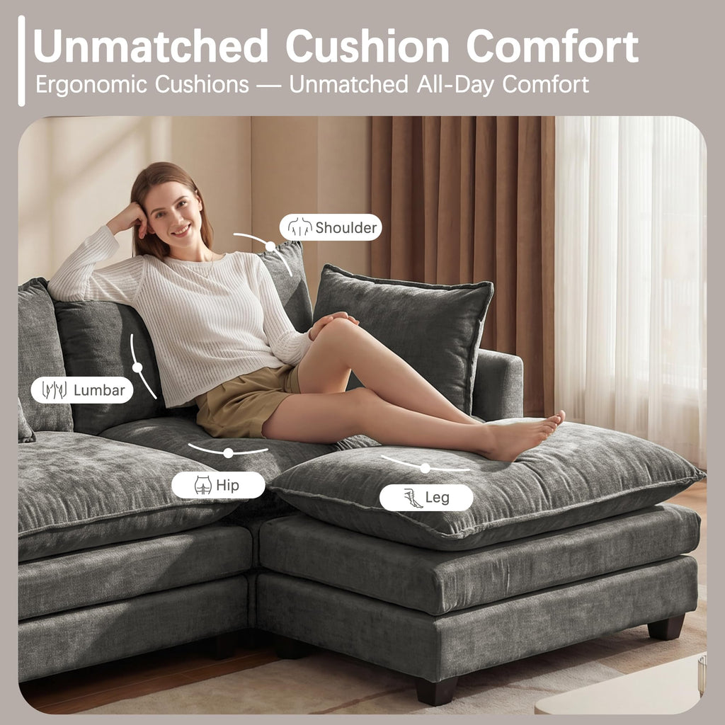 Modular Sectional Sofa 133" Oversized Cloud Couch with 2 Ottoman