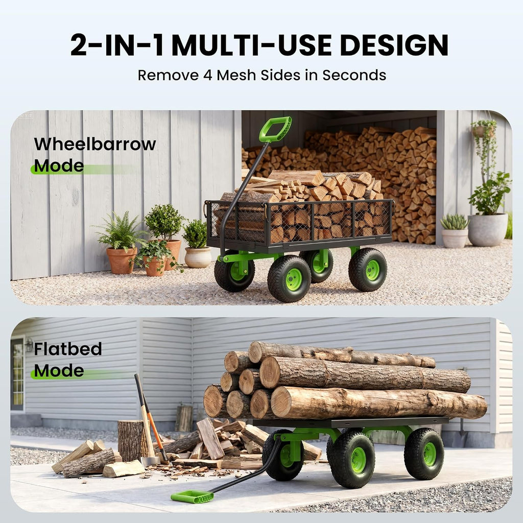 Steel Garden Cart 1000 Lbs Capacity with 10" All Terrain Tires | Heavy Duty Utility Wagon Cart on Wheels, Removable