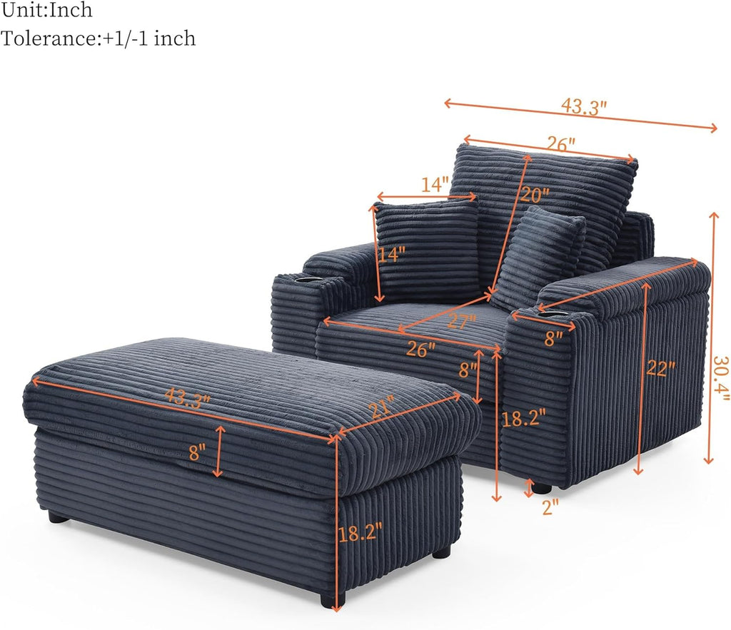 Luxe Oversized Lounge Chair and Ottoman — Grey