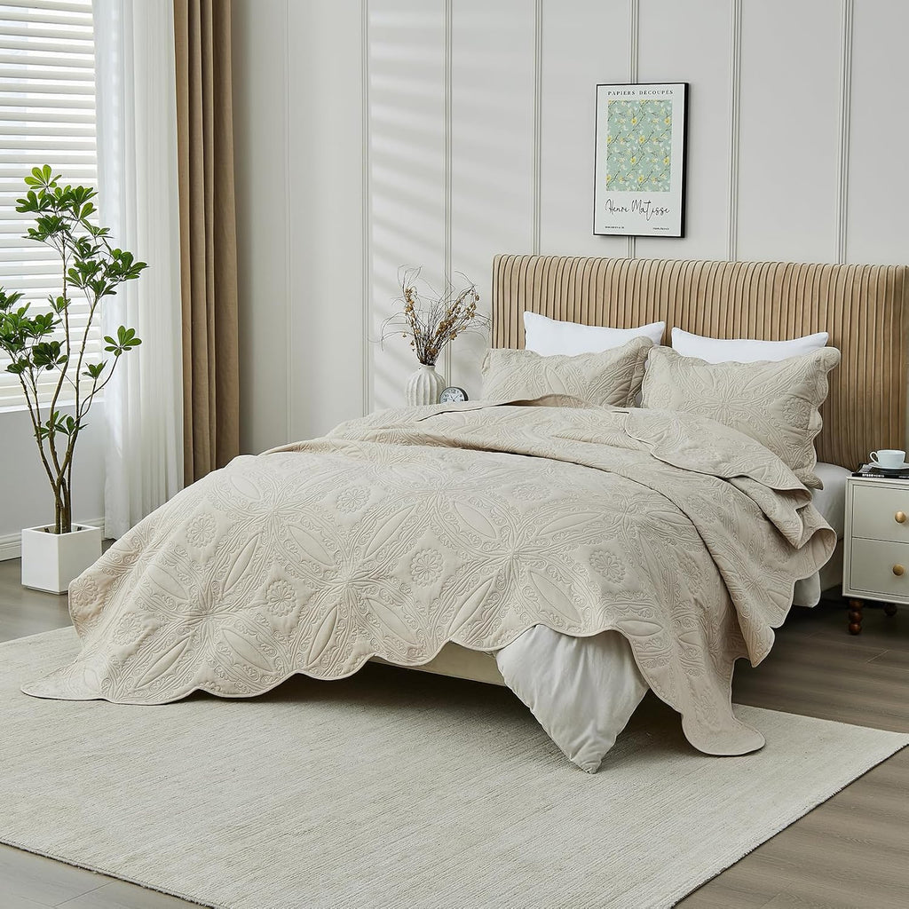 Oversized King Bedspreads 128x120 for Extra Wide Tall King or Cal King Bed Ultrasonic Quilted Coverlet Set 3 Piece