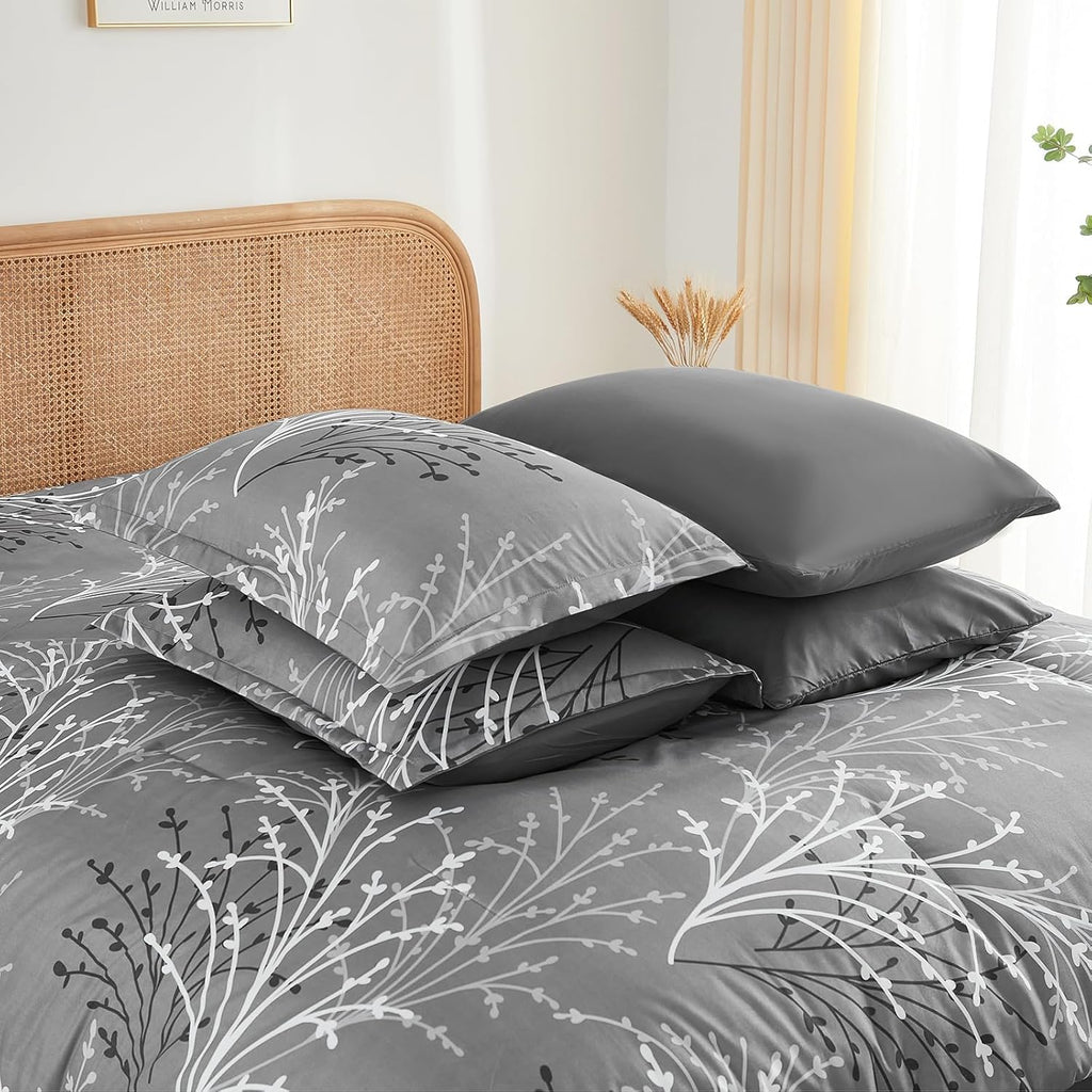 Gray Comforter Set Branch Botanical Bed in a Bag 7 Piece Grey Floral Comforter