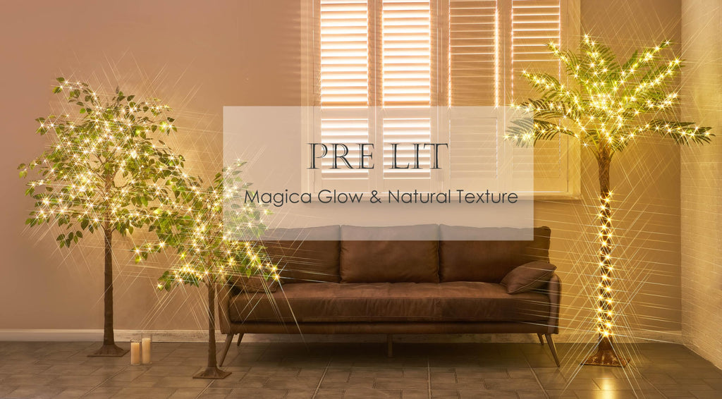 Artificial Ficus Tree with Lights 4FT 140 LED Fairy Lights, Lighted Greenery Tree Living Room Decoration