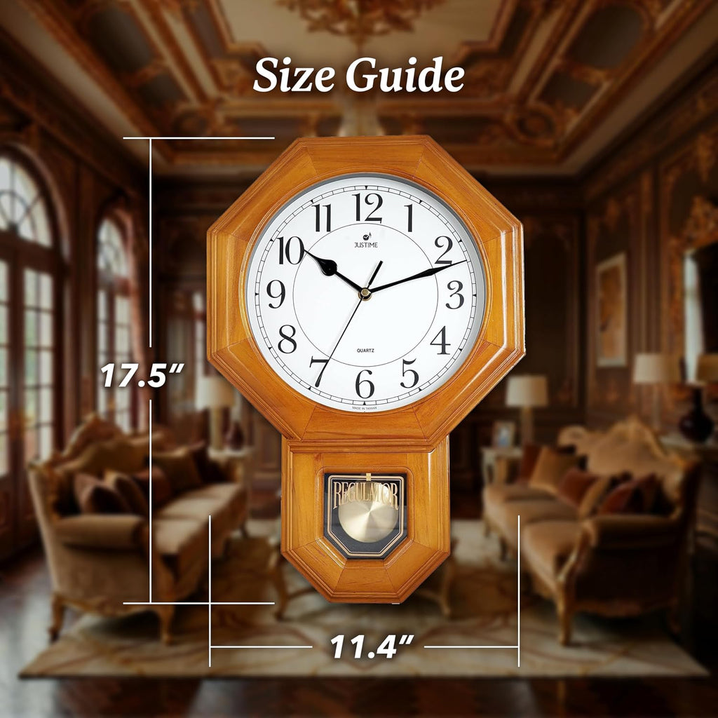 Traditional Schoolhouse Solid Wood Pendulum Wall Clock Chimes Hourly with Westminster Melody Chime (Natural Wood w/Westminster Chime)...