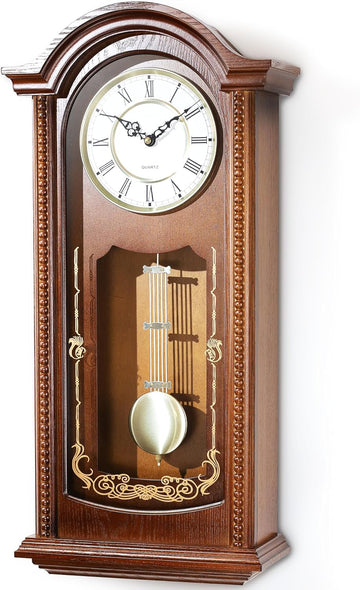 Grandfather Vintage Wall Clock with Pendulum and Chime, Hour/Quarter-Hour Chime, Elmwood Frame, Large Vintage Wall Clock for Living...