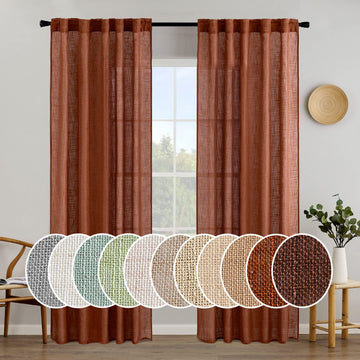 Burnt Orange Fall Linen Curtains 52x84 Inch Living Room