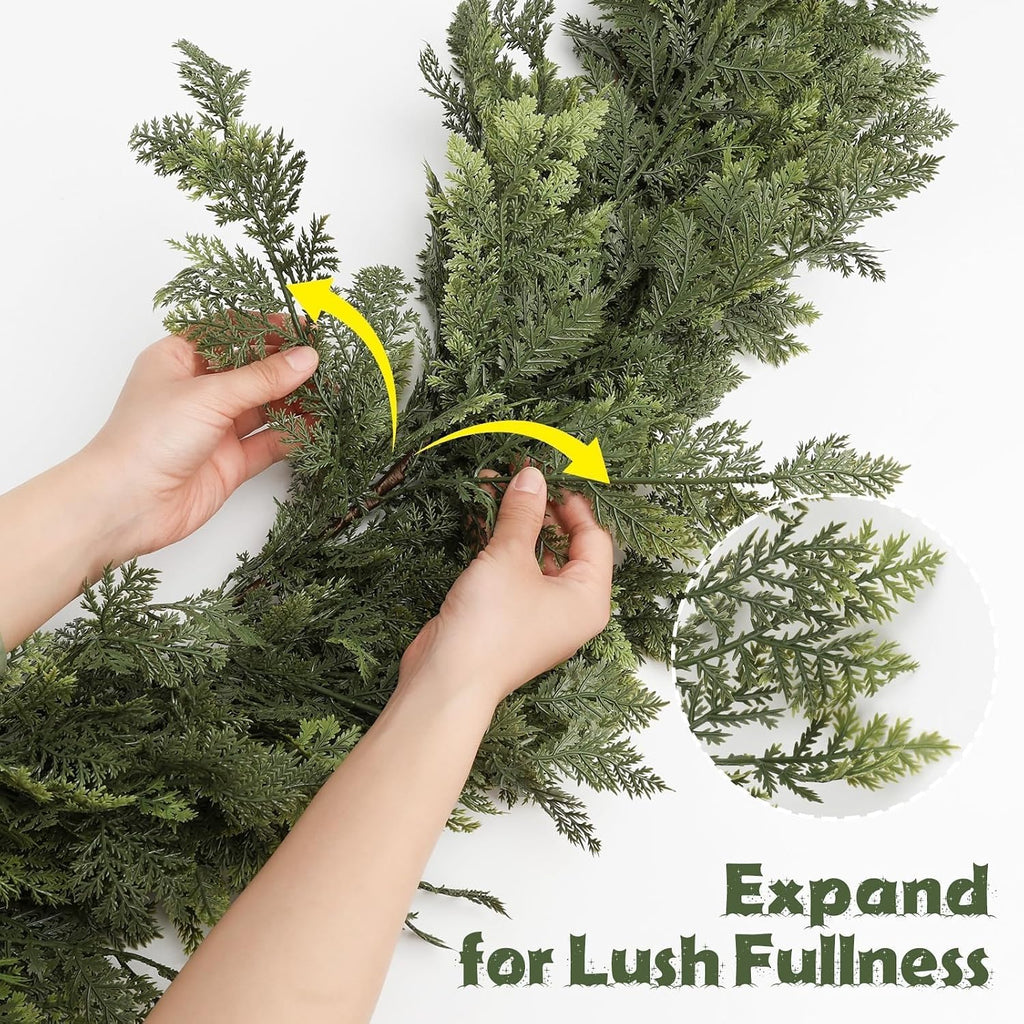 Pre-Lit Christmas Garland 9FT Decorations Real Touch Cedar Cypress Pine Greenery Artificial Green Christmas Garland - Set of 9