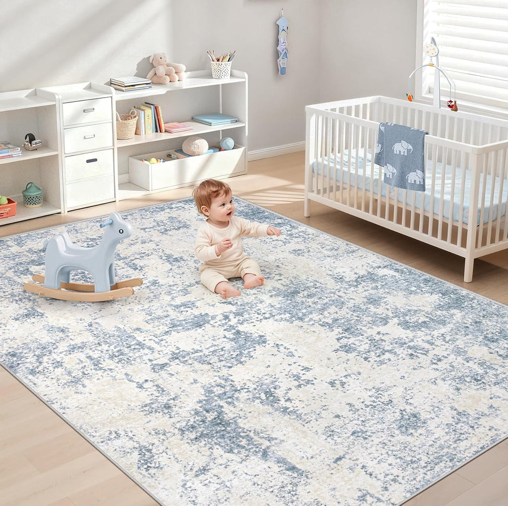 5x7 Area Rugs for Living Room: Washable Modern Abstract Area Rug Large Neutral Soft Rug Non Slip Low Pile Carpet for