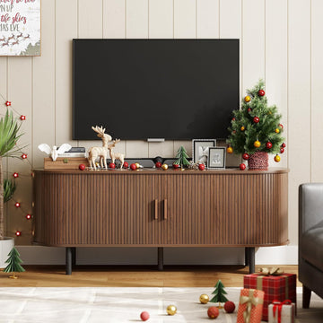 55" TV Stand with Power Outlet for TVs up to 60 Inch, Entertainment Center with Storage and Adjustable Shelves