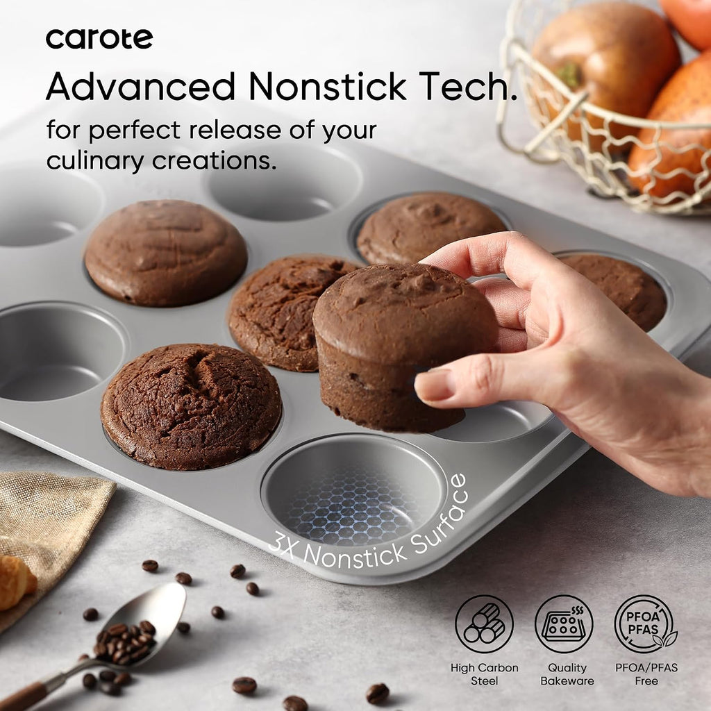 7-Piece Pans Set, Nonstick Bakeware Sets, Gray & Blue | Cookie Sheets, Muffin, Bread, Cake, Loaf, Roasting Pan