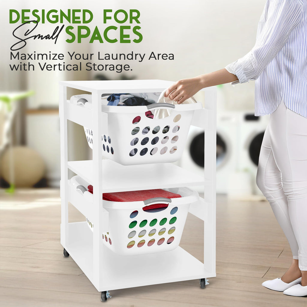 Laundry Basket Holder Shelf, Stackable Laundry Sorter, White, 2 Tier