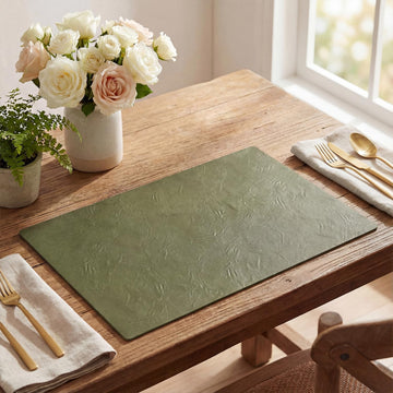 Olive Green Faux Leather Placemats Set of 6, 12x18 Inch Waterproof Wipeable Heat Resistant Vinyl Place Mats