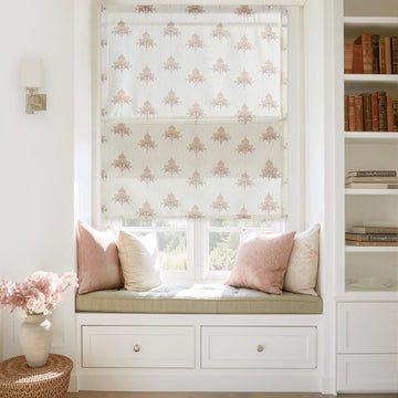 Cordless Floral Roman Shades for Windows, Magnetic Linen Textured Light Filtering Blind Vintage Elegant Print Window