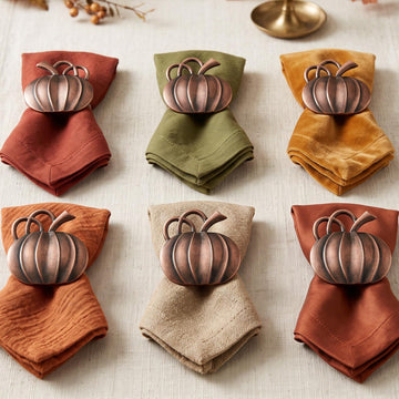 6 Pieces Fall Pumpkin Napkin Rings Thanksgiving, Bronze