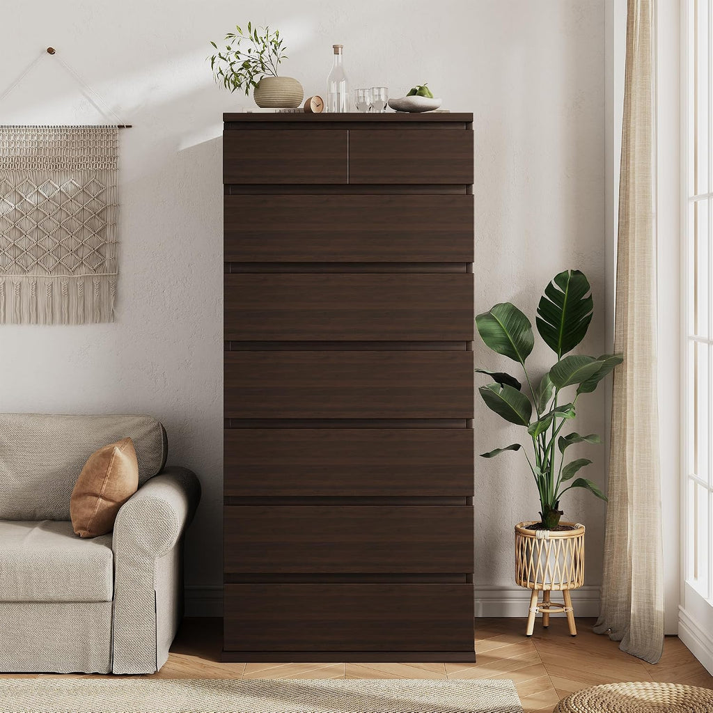 Brown Tall 8 Drawer Dresser ,Dressers & Chests of Drawers with Jewelry Storage,Wood Storage Dresser with Deep Drawers