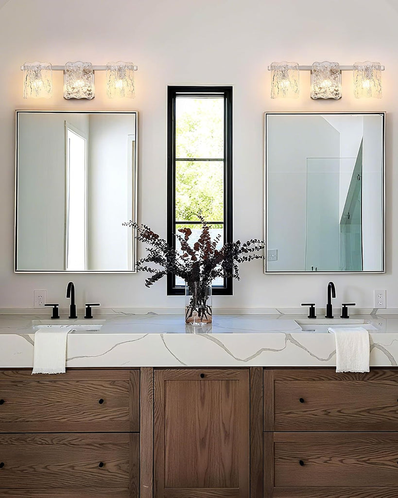 3-Light Bathroom Vanity Light, Brushed Nickel Bathroom Light Fixture Over Mirror with Clear Glass, Modern Bath Wall