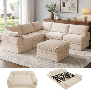 142" Modular Sectional Sofa with Storage, Oversized Boneless Couch