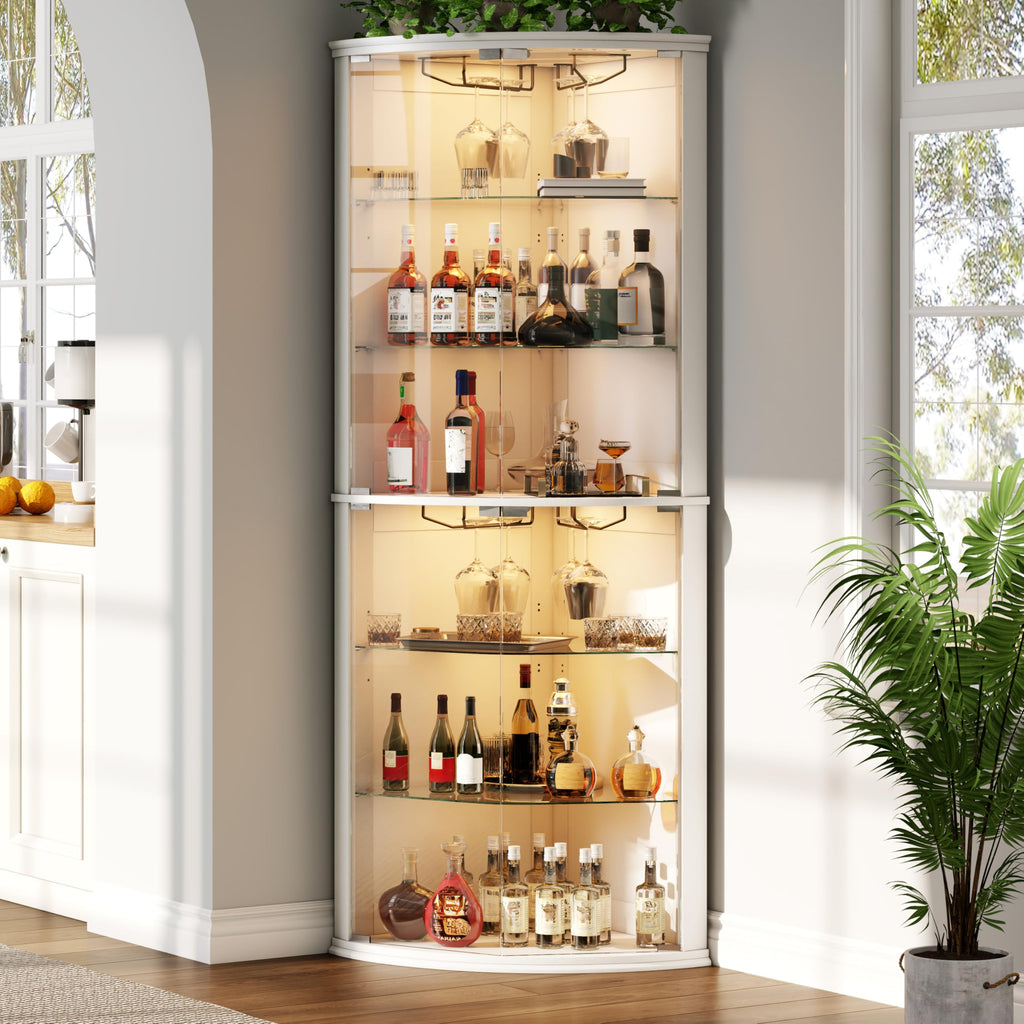 70" Corner Bar Cabinet with LED Lights, 6-Tier Modern Wine Cabinet