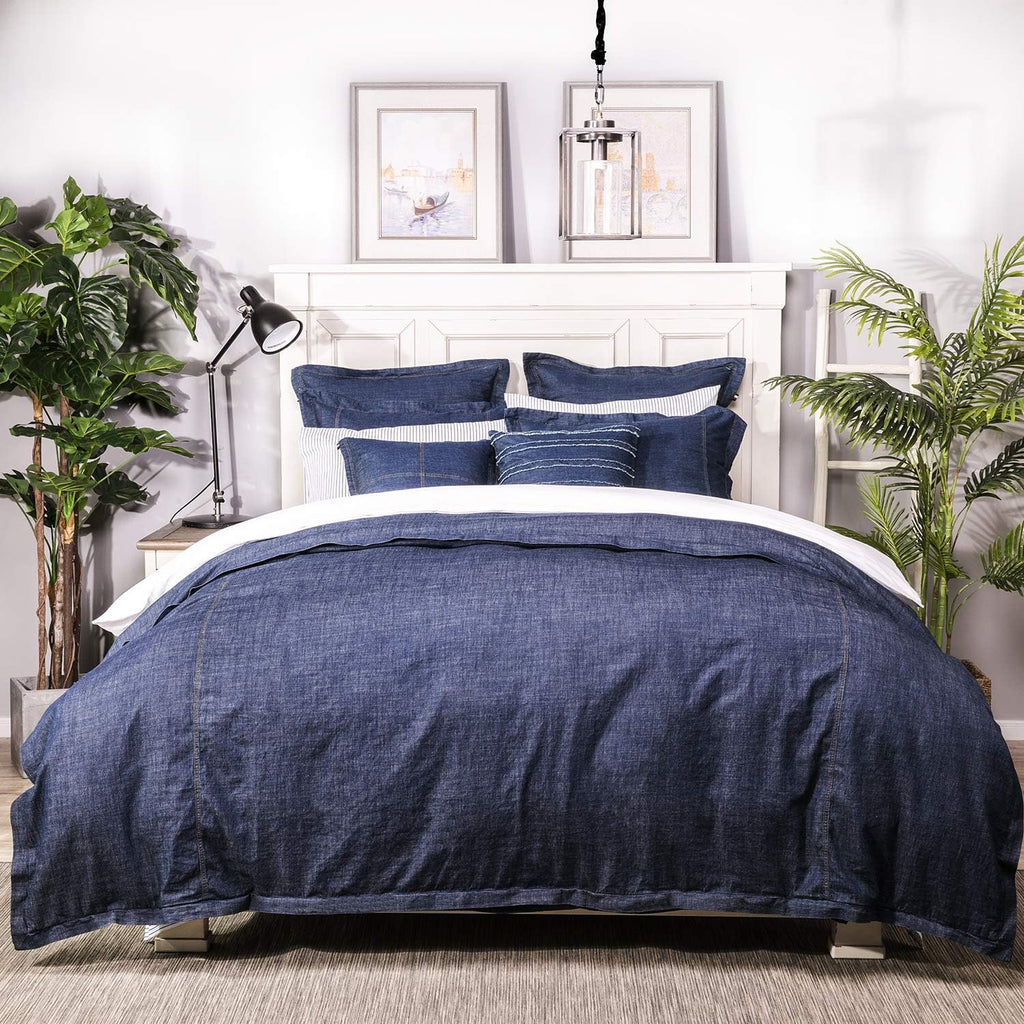 100% Cotton Washed Yarn Dyed Denim Euro Sham Cover 26'' x 26'' Throw Pillow Cover (1 pc, Dark Blue)
