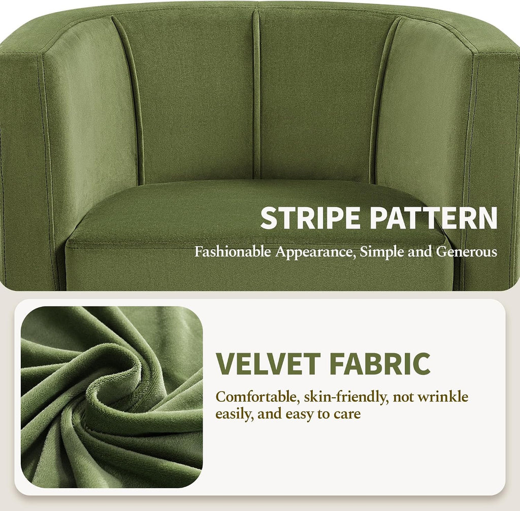Velvet Accent Chair, Modern and Comfortable Armchairs, Upholstered Barrel Sofa Chair Bedroom Waiting Room, Olive