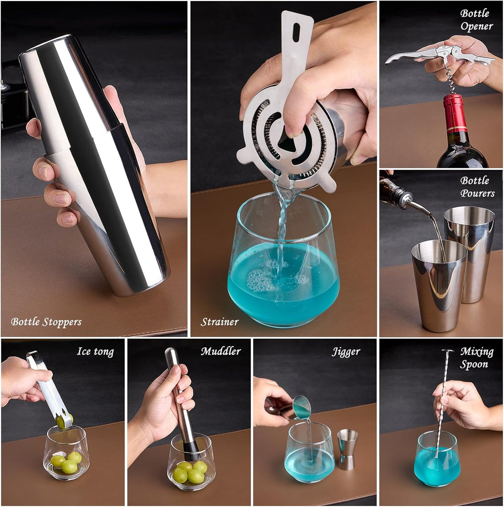 Cocktail Shaker Set Bartender Kit : 15-Piece Bar Tool Set with Acrylic Stand Bars Set with All Practical Bar