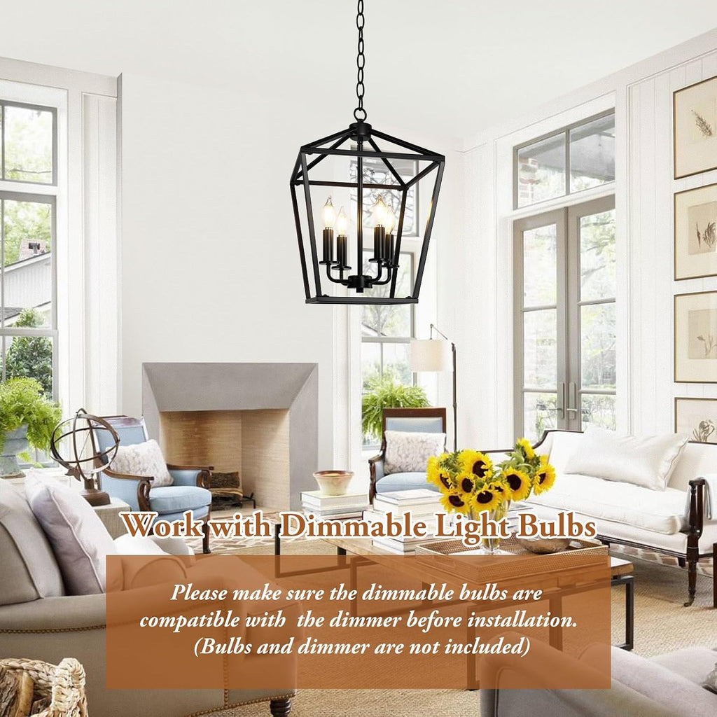 Farmhouse Chandelier 4-Light, Black Pendant Light Fixture for Kitchen Island Dining Room