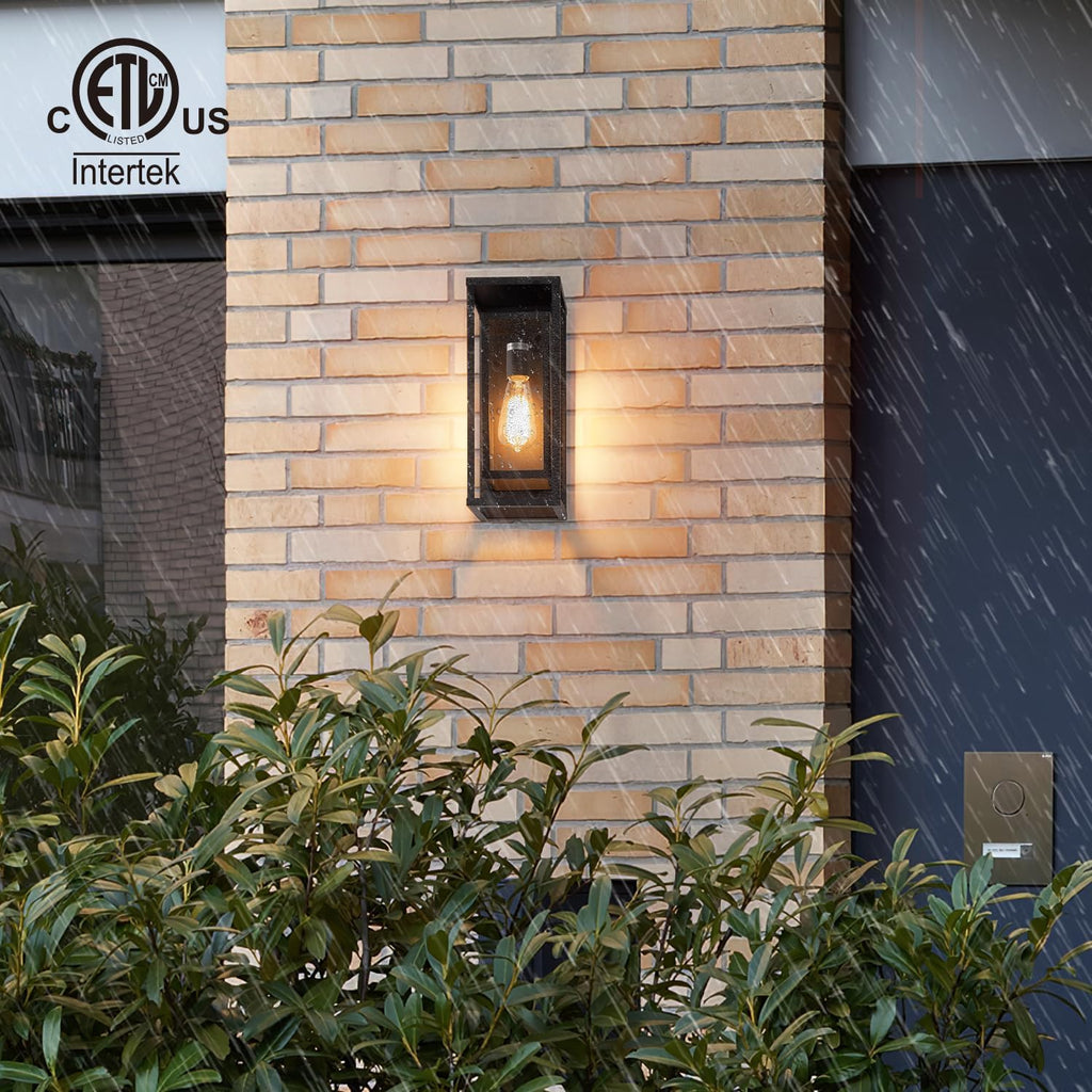 14" Classic Outdoor Wall Sconce 1 Light in Matte Black Rectangular Metal Frame and Clear Glass Shade Waterproof Porch