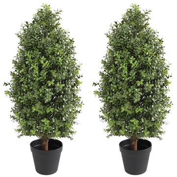 30" Tall Artificial Boxwood Topiary, 2 Pcs Outdoor Ready Artificial Boxwood Topiaries Trees, Natural Looking Fake
