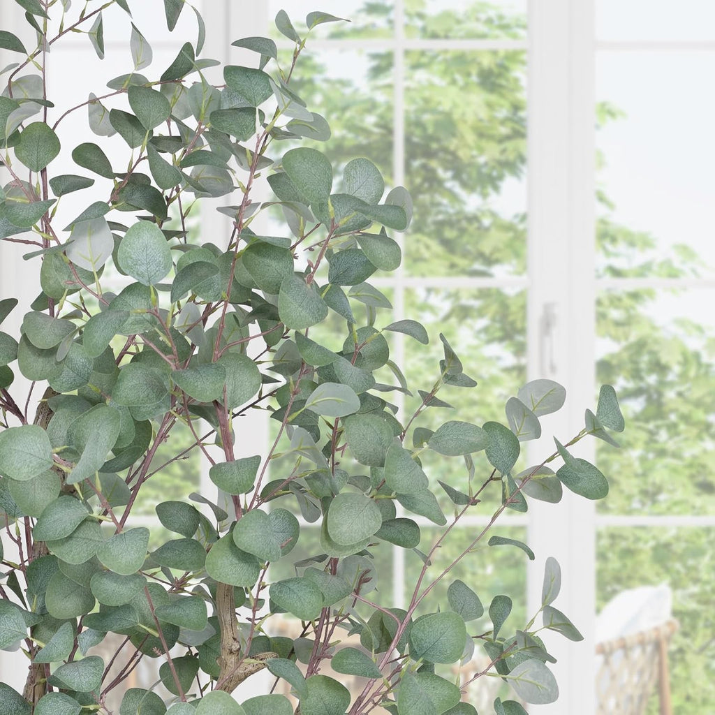 7FT Artificial Eucalyptus Tree Indoor, Tall Faux Eucalyptus Plant with Pre-Potted Realistic Silk Leaves and Trunk