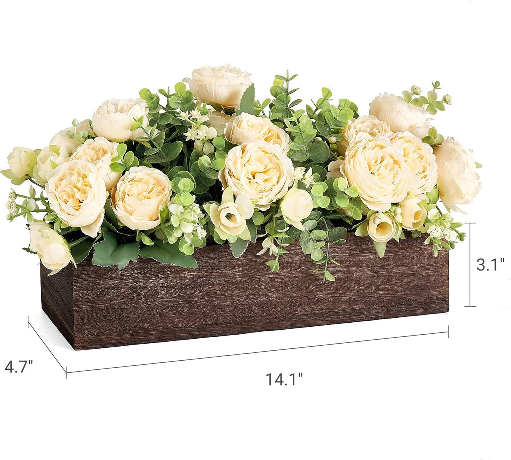 Centerpiece Table Decorations Farmhouse Table Centerpieces Decor Wood Tray with 3 Artificial Flowers and 2 Eucalyptus