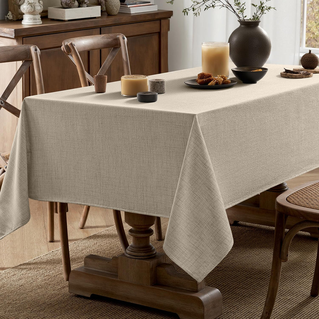 Linen Textured Rectangle Tablecloth 60 x 104 Inch Taupe